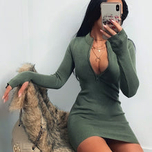 Load image into Gallery viewer, Ladies Elegant Dress for Women 2022 Fashion Half-Zip Long Sleeve Ribbed Knitted Bodycon Dress Spring - FlorentClothingStore 
