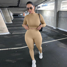 Load image into Gallery viewer, Two Piece Sets Women Solid Autumn Tracksuits High Waist Stretchy Sportswear Hot Crop Tops And Leggings Matching Outfits - FlorentClothingStore 
