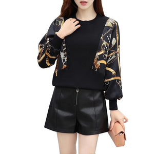 2021 Brand Design Casual Pullover Sweater Spring women lace stitching Knit Sweater Elegant leopard print Black Knitting Top - FlorentClothingStore 