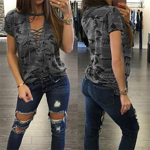 Fashion Women Summer Loose Top T-shirt 2019 Summer Short Sleeve Camo Sexy T Shirt Ladies Camouflage Printed Casual Tops T-shirt - FlorentClothingStore 