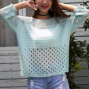 Ladies Summer Hollow Out Pull Knitted Causal Tops Ladies Knitwear Fashion - FlorentClothingStore 