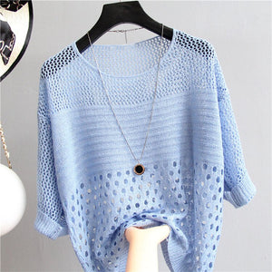 Ladies Summer Hollow Out Pull Knitted Causal Tops Ladies Knitwear Fashion - FlorentClothingStore 