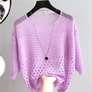 Ladies Summer Hollow Out Pull Knitted Causal Tops Ladies Knitwear Fashion - FlorentClothingStore 