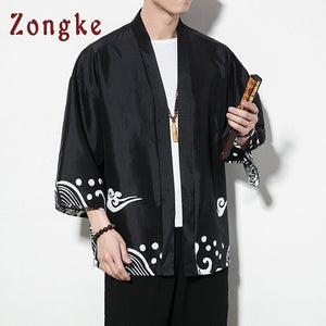 Zongke Chinese Style Dragon Kimono Cardigan Men Shirt Hip Hop Streetwear - FlorentClothingStore 