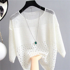 Ladies Summer Hollow Out Pull Knitted Causal Tops Ladies Knitwear Fashion - FlorentClothingStore 