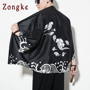 Zongke Chinese Style Dragon Kimono Cardigan Men Shirt Hip Hop Streetwear - FlorentClothingStore 