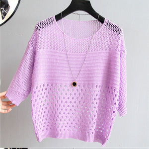 Ladies Summer Hollow Out Pull Knitted Causal Tops Ladies Knitwear Fashion - FlorentClothingStore 