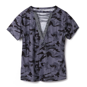 Fashion Women Summer Loose Top T-shirt 2019 Summer Short Sleeve Camo Sexy T Shirt Ladies Camouflage Printed Casual Tops T-shirt - FlorentClothingStore 