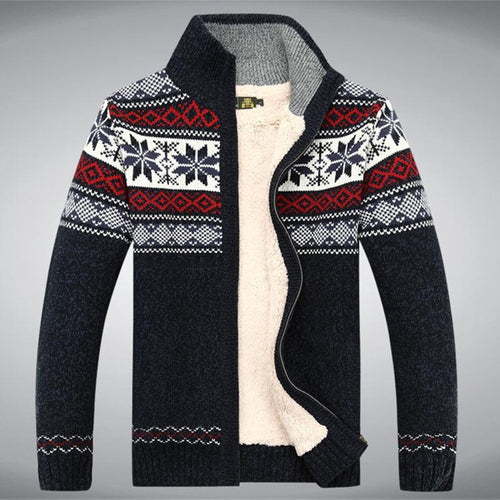 2021 Winter Sweater Male Thicken Fleece Men Cardigan Cotton Knitted Jacquard Men - FlorentClothingStore 