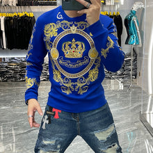 Load image into Gallery viewer, Baroque Sequin Crown Club Cotton Sweat Homme Harajuku Sweatshirt Luxury Gold Black
