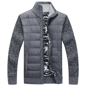 Winter Men Fleece Sweater Coat Thick Patchwork Wool Cardigan Muscle Fit Knitted Jacket - FlorentClothingStore 