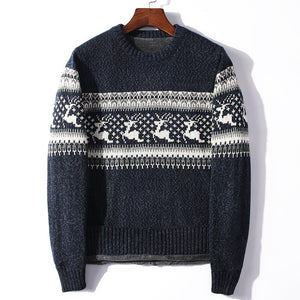 Winter Sweater Male Clothing  Thick Fleece  Wool Men&#39;s Jumpers Pullover  Coats Jacquard deer christmas Knitted Sweater Men - FlorentClothingStore 