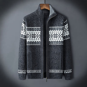 2021 Winter Sweater Male Thicken Fleece Men Cardigan Cotton Knitted Jacquard Men - FlorentClothingStore 