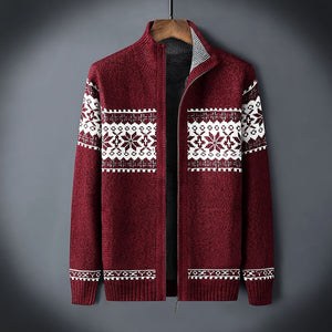 2021 Winter Sweater Male Thicken Fleece Men Cardigan Cotton Knitted Jacquard Men - FlorentClothingStore 