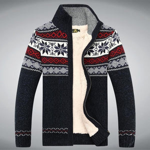 2021 Winter Sweater Male Thicken Fleece Men Cardigan Cotton Knitted Jacquard Men - FlorentClothingStore 