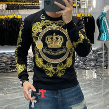 Load image into Gallery viewer, Baroque Sequin Crown Club Cotton Sweat Homme Harajuku Sweatshirt Luxury Gold Black
