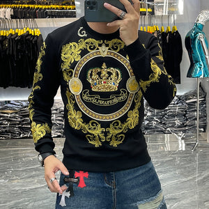 Baroque Sequin Crown Club Cotton Sweat Homme Harajuku Sweatshirt Luxury Gold Black