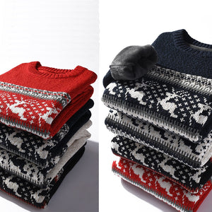 Winter Sweater Male Clothing  Thick Fleece  Wool Men&#39;s Jumpers Pullover  Coats Jacquard deer christmas Knitted Sweater Men - FlorentClothingStore 