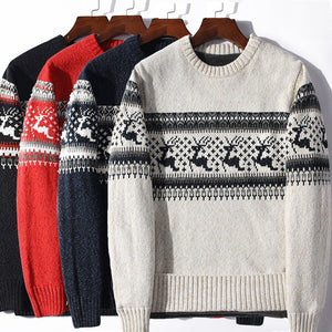 Winter Sweater Male Clothing  Thick Fleece  Wool Men&#39;s Jumpers Pullover  Coats Jacquard deer christmas Knitted Sweater Men - FlorentClothingStore 