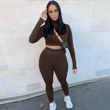 Load image into Gallery viewer, Two Piece Sets Women Solid Autumn Tracksuits High Waist Stretchy Sportswear Hot Crop Tops And Leggings Matching Outfits - FlorentClothingStore 
