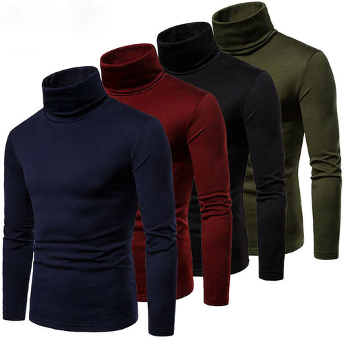 Autumn Winter Tops Fashion Mens Casual Slim Fit Basic Turtleneck Knitted Sweater - FlorentClothingStore 