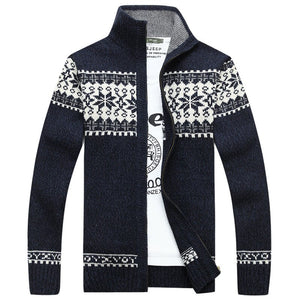 Winter Men&#39;s Jacquard Sweater Coat Christmas snowflake print Knitted Cardigan Turtleneck Full Zip Casual Warm Wool Sweater 5XL - FlorentClothingStore 