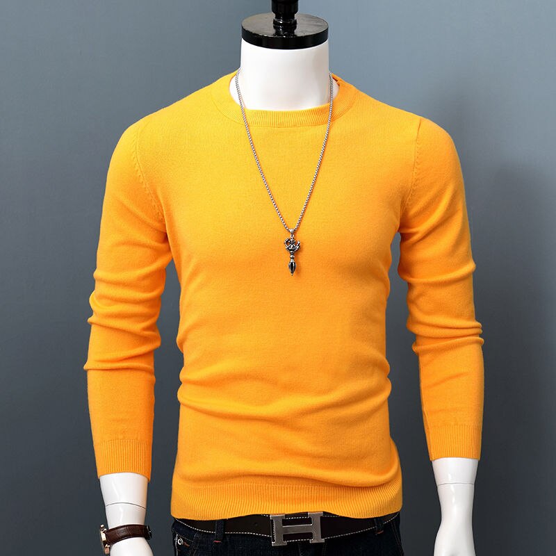 Men's O-Neck Sweater long sleeve solid color pullover for autumn winter