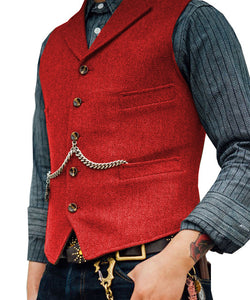 Men&#39;s Suit Vest Brown Wedding Wool Tweed Business Waistcoat Jacket Casual Slim Fit Gilet - FlorentClothingStore 