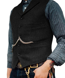 Men&#39;s Suit Vest Brown Wedding Wool Tweed Business Waistcoat Jacket Casual Slim Fit Gilet - FlorentClothingStore 