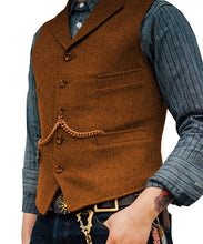 Load image into Gallery viewer, Men&#39;s Suit Vest Brown Wedding Wool Tweed Business Waistcoat Jacket Casual Slim Fit Gilet - FlorentClothingStore 
