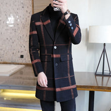 Load image into Gallery viewer, Autumn and Winter New Men&#39;s Woolen Coat Mid-length Casual Slim Korean Version Plaid Large Size Trend Lapel Men&#39;s Trench Coat
