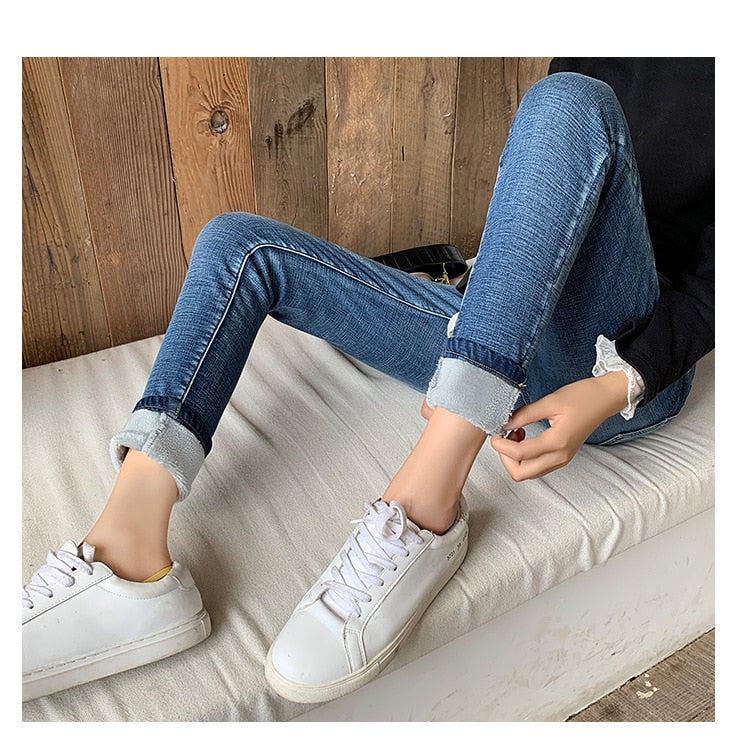 Winter Thick female Velvet Women High Waist Skinny Jeans Simple Fleece Warm Slim fit