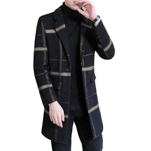 Load image into Gallery viewer, Autumn and Winter New Men&#39;s Woolen Coat Mid-length Casual Slim Korean Version Plaid Large Size Trend Lapel Men&#39;s Trench Coat
