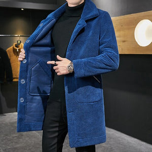 2022 Winter Long Double Sided Woolen Coat Men Fur Collar Warm Trench Coat Manteau