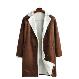 Fashion Men&#39;s Fur Fleece Trench Coats Lapel Long Sleeve Warm Fluffy Overcoat Slim