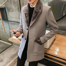 Load image into Gallery viewer, 2022 Winter New Casual Windbreaker Men&#39;s Jacket Korean Long Section Large Fur Collar Jacket Men&#39;s Business Casual Warm Wool Coat
