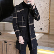 Load image into Gallery viewer, Autumn and Winter New Men&#39;s Woolen Coat Mid-length Casual Slim Korean Version Plaid Large Size Trend Lapel Men&#39;s Trench Coat
