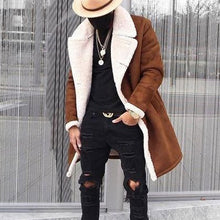 Load image into Gallery viewer, Fashion Men&#39;s Fur Fleece Trench Coats Lapel Long Sleeve Warm Fluffy Overcoat Slim
