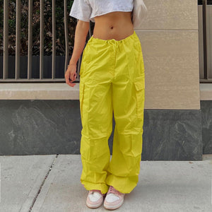 Y2K Clothing Oversized Drawstring Low Waist Parachute Loose Fit Sweatpants Trousers Women Jogger Cargo Pants Streetwear Outfits