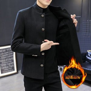 Boutique Men&#39;s Thickened Stand-up Collar Elegant Blazer Casual Korean Version of The Slim