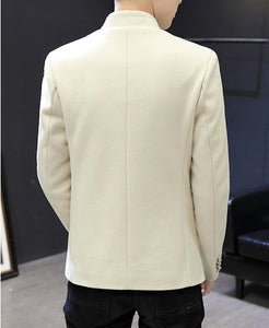 Boutique Men&#39;s Thickened Stand-up Collar Elegant Blazer Casual Korean Version of The Slim