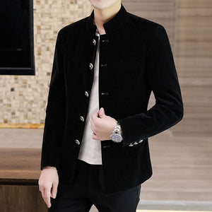 High-quality Men&#39;s Thickened Stand-up Collar Elegant Fashion Business Casual High-end Simple Shopping Gentleman Slim Suit Jacket