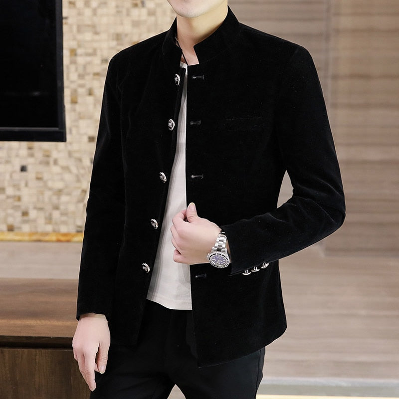 High-quality Men's Thickened Stand-up Collar Elegant Fashion Business Casual High-end Simple Shopping Gentleman Slim Suit Jacket