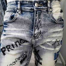 Load image into Gallery viewer, All Embroidery Jean Homme Slim Elastic Beggar Pants Men Blue Jean Moda Hombre 2022
