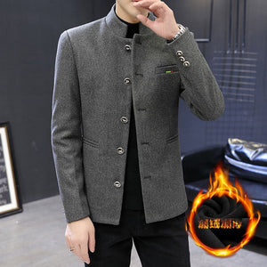 Boutique Men&#39;s Thickened Stand-up Collar Elegant Blazer Casual Korean Version of The Slim