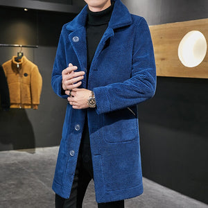 2022 Winter Long Double Sided Woolen Coat Men Fur Collar Warm Trench Coat Manteau