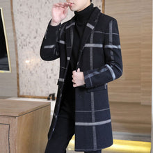 Load image into Gallery viewer, Autumn and Winter New Men&#39;s Woolen Coat Mid-length Casual Slim Korean Version Plaid Large Size Trend Lapel Men&#39;s Trench Coat
