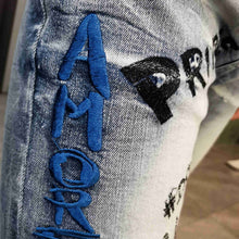 Load image into Gallery viewer, All Embroidery Jean Homme Slim Elastic Beggar Pants Men Blue Jean Moda Hombre 2022
