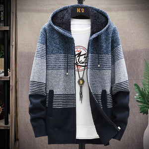 Men Cardigan Autumn Winter Hooded Sweater Jacket Warm Cashmere Casual Wool Zipper Slim Fit Coat