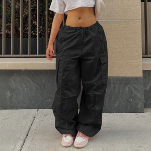 Y2K Clothing Oversized Drawstring Low Waist Parachute Loose Fit Sweatpants Trousers Women Jogger Cargo Pants Streetwear Outfits